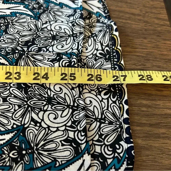 ❤️ Express Portofino Blouse Teal Black Roll Tab Sleeves Floral Stripes XS - Picture 8 of 11